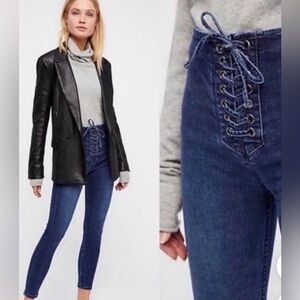 Free People High-Rise Lace-Up Dark Indigo Women's Jeans